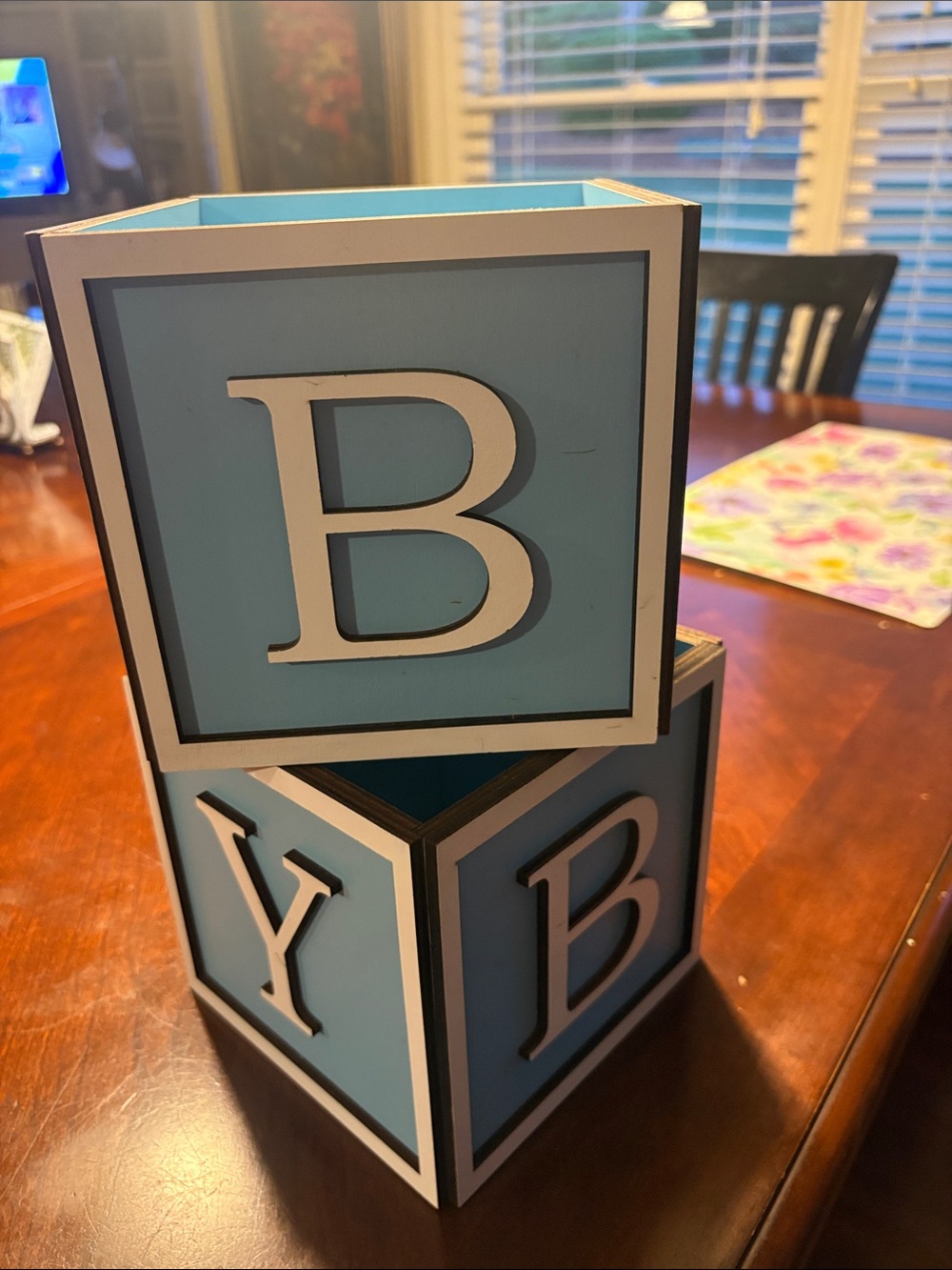 Decorative Wooden Alphabet Blocks - Light Blue & White